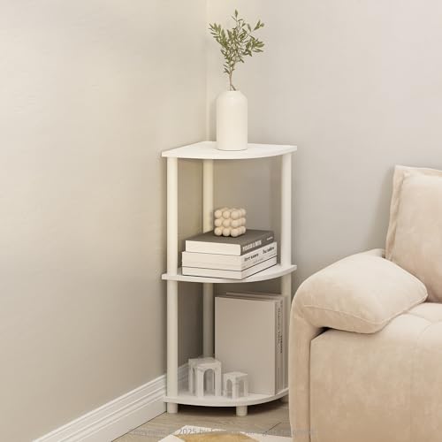 Image of Furinno Turn-N-Tube Corner Shelf, 3-Tier Corner Bookshelf, White | Display Storage Shelves with Open Shelves, for Organization and Storage, Living Room, Home Office, Garage