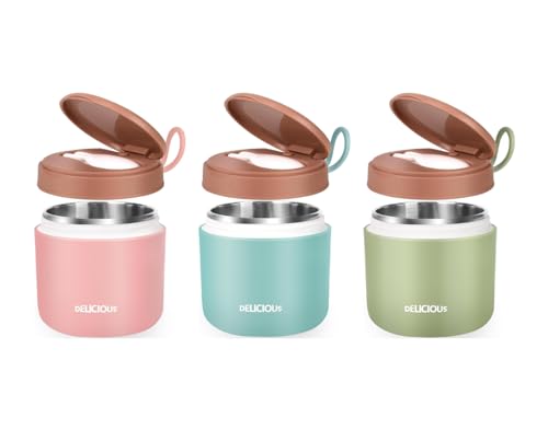 Image of Mug With Foldable Spoon, Stainless Steel Thermal Food Container Soup Cup Leak Proof Insulated Lunch Box Hot Cold Food For Office Picnic Travel.16 Oz. (Light Green), 430Ml