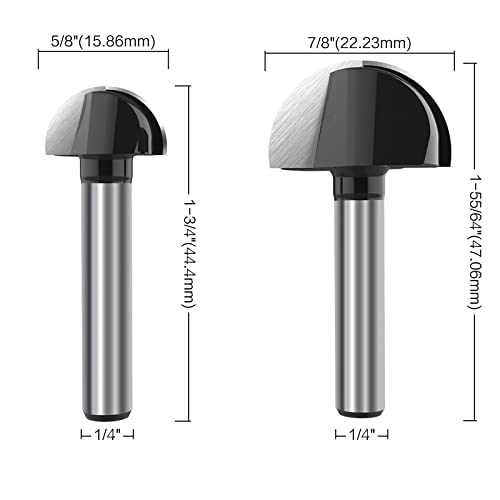 1/4 Inch Shank Cove Box Router Bit - 5/8" 3/4" 7/8" 1" Cutting Diameter Solid Carbide Double Flute Core Box Round Nose Woodworking Tool 4 Pcs by ROOCBIT - Thumbnail 4