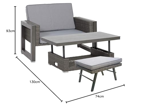 greemotion Rattan-Lounge Bahia Marvao, 2er Garten-Sofa inkl. Tisch & Hocker, Daybed für indoor & outdoor, Grau