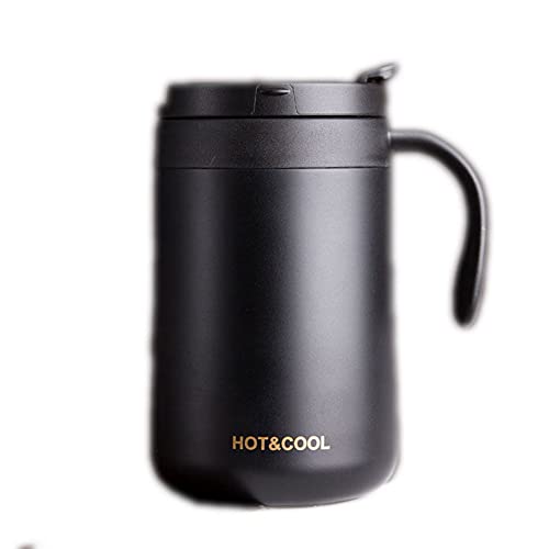 Tasse à café isolée HOOLAZA avec poignée de couvercle, tasse thermique réutilisable en acier inoxydable à double paroi pour café chaud, eau et thé (noir, 500 ml) Cover