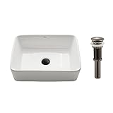 Kraus KCV-121-ORB White Rectangular Ceramic Sink with Pop Up Drain, Oil Rubbed Bronze