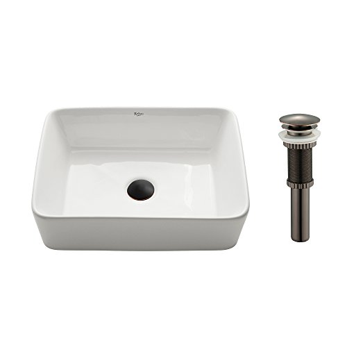 Kraus Kcv-121-Orb White Rectangular Ceramic Bathroom Sink With Pop Up Drain Oil Rubbed Bronze #TOP11