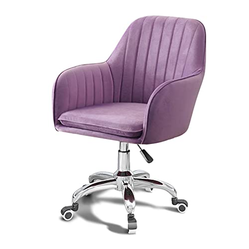 Purple Velvet Desk Chair with Arm and Upholstered Seat - Height Adjustable Swivel Chair for Home Office, Silver Base - Rolling Task Chair in Purple