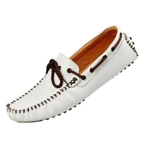 Men's Genuine Leather Deck Loafers Slip On Round Toe Flexible Flat Heel Comfortable Wedding Casual Boat Shoes