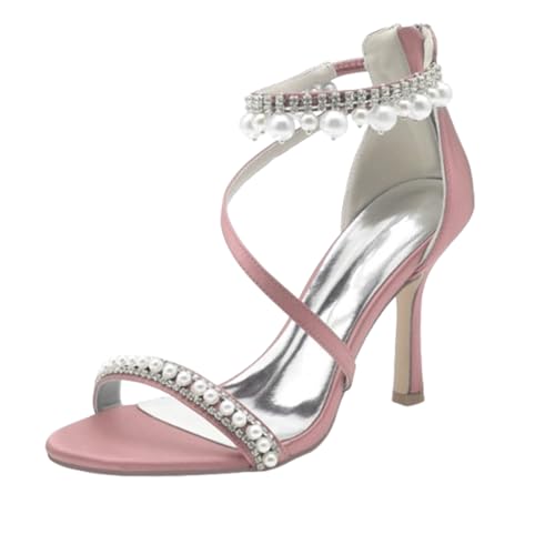 Chaussures d'été bout ouvert FGRID, sandales talons hauts et escarpins mariage en satin rose T36