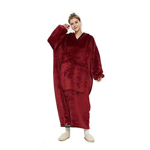 AOSEE Pullover Felpa con Cappuccio Oversize con Tasca Frontale Blanket Hoodie Morbida Coperta con Maniche Calda e Confortevole per Uomini, Donne, Ragazze, Ragazzi, Amici (Grey) (Red Wine)