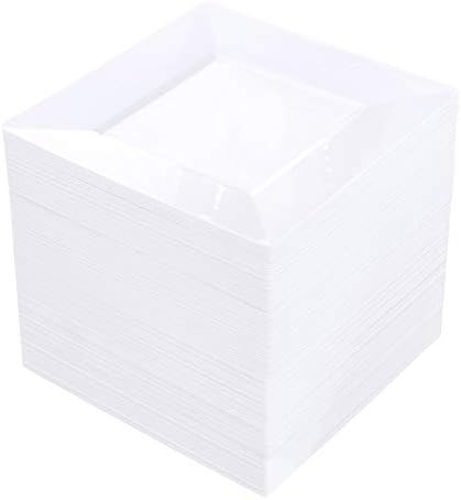 bUCLA 100PCS White Square Plastic Plates-6inch Disposable Cake Plates- Premium Hard Square Small Appetizer Plates for Wedding/Party