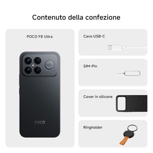 Xiaomi Poco F8 Ultra, Smartphone 16+512 Gb, Display Amoled 6,9" 120Hz, Fotocamera 50MP Light Fusion 950 Con Ois, Audio Sound By Bose, Batteria 6500Mah, Nero, Garanzia 2 Anni, Caricatore Escluso - 4