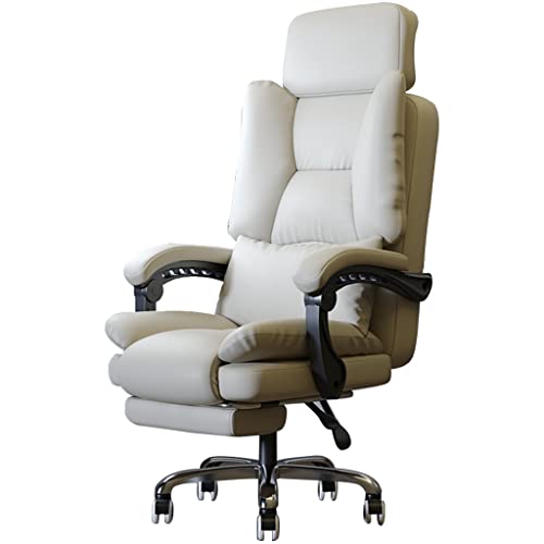Silla de oficina ejecutiva ergonómica, silla de director reclinable blanca con reposacabezas, silla de escritorio elástica de doble capa giratoria de 360° para mayor comodidad y apoyo