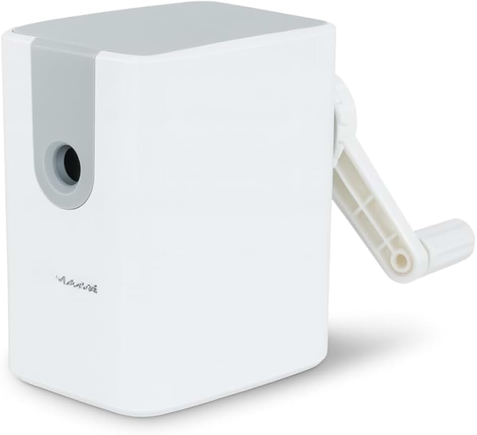 Apontador com Manivela Manual de Mesa Depósito Grande para Escritório Escola e Casa Professores Alunos Alta Precisão e Durabilidade Branco