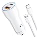 Produktbild iPhone Zigarettenanzünder USB C Adapter, 38W KFZ Ladegerät iPhone Autoladegerät mit Dual Port - PD 20W USB C + QC 3.0 18W USB A mit 1M Ladekabel, Auto Schnellladung Adapter für iPhone 12/13/11/XS, Pad