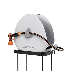 Giraffe Tools Ground Mounted Retractable Hose Reel 1/2 Inch x 82FT, Heavy Duty Automatic Rewind Garden Hose Reel, with Flexible Swivel Base for Lawn, Concrete Floor