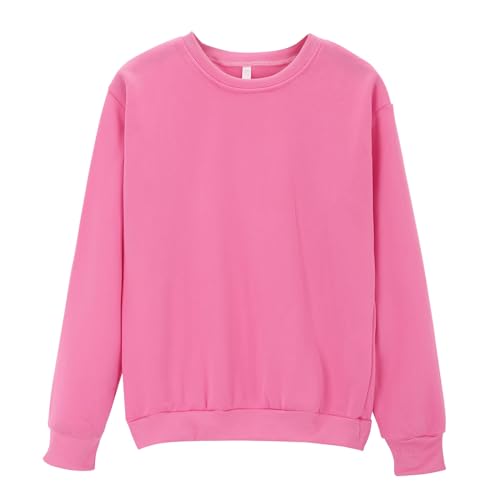 Sudaderas de manga larga para mujer, estilo casual, cuello redondo, sin botones, de gran tamaño, color liso, holgadas, para otoño, talla grande, ropa deportiva para mujer, sudadera ligera, rosa, XL