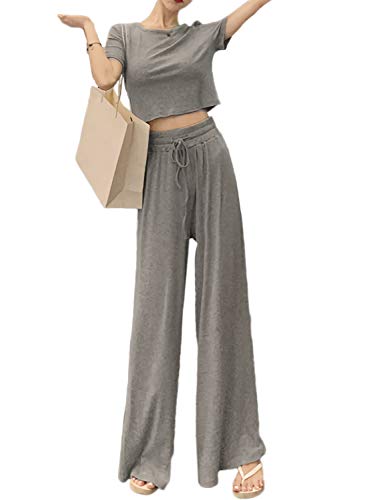 [���m�A] ���[���E�F�A �㉺�Z�b�g ���� �V���[�g�� �g�b�v�X �����O�� ���C�h�p���c ������ �Z�b�g�A�b�v ���f�B�[�X n1555 �O���[ XXL