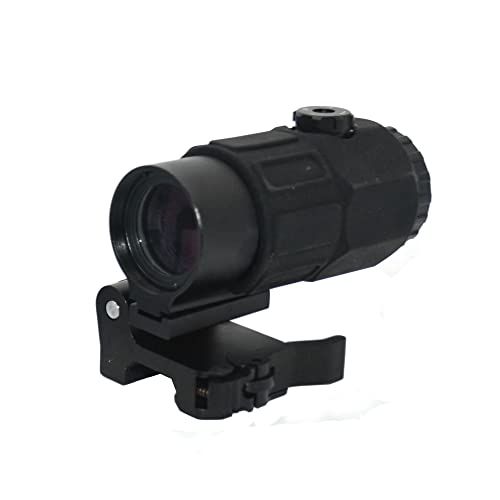 G45 5X Magnifier, Holographic Sight Multiplier Mirror, 5X Mirror Magnifying Glass, Side Foldable Flip Adjustment, with Switch to Side Quick Detachable QD Mount (Black)
