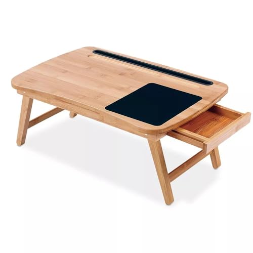 Image of VASIL MART A Versatile Laptop Table or lapdesk with a Spacious Working Area for Home That is Made of Solid Mango Wood and is adjustablefoldable, with Phone and Tablet Holder .(Natural)