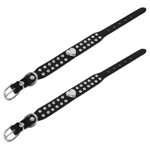 FUTUREORYY 2 Piezas Collar Ajustable para Perros Pequeños Gemas de Imitación en Forma de Corazón, 2 Piezas Negras Talla S, Collar Brillante para Mascotas y Cachorros