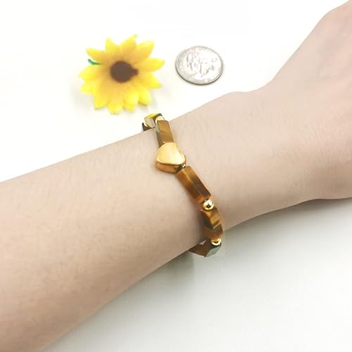 Image of Cuboid Love Elastic Bracelet, Crystal Energy Stone Anxiety Relief Yoga Jewelry for Women Male (Heart-shaped Charm Can Be Customized Name)