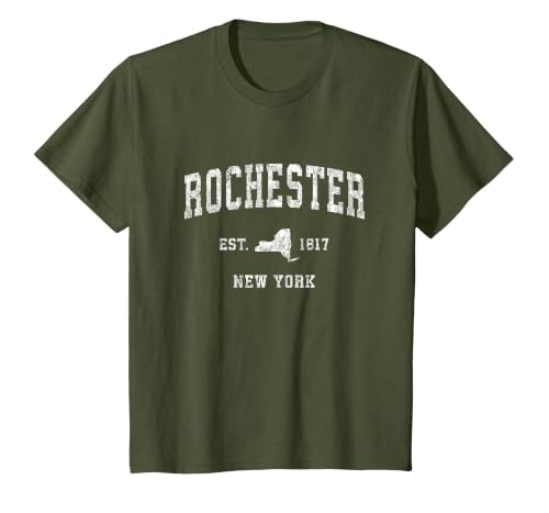 Rochester New York NY Vintage Athletic Sports Design T-Shirt, Youth, Olive Green, Medium