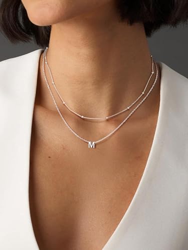PROSILVER S925 Sterling Silver Necklace for Women Layered Initial Pendant Necklaces Women's Dainty Silver Chain Trendy Charm Necklace Letter A-Z2