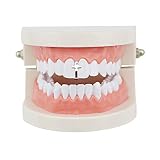 NICEWL Rapper Hip Hop Cross Single Grills Zahnkappe Zähne Dekor,Unisex Vampir Zahn Grillz Zahnspangen Körperschmuck,Halloween Cosplay Party Zubehör,2 pcs Silver
