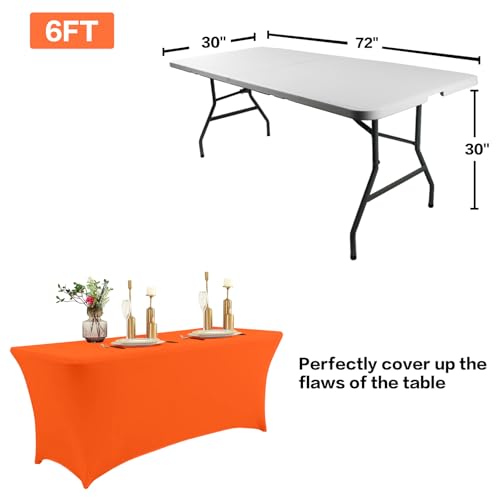 Image of IVAPUPU 4FT Table Cloth for Rectangular Fitted Events Stretch Orange Table Covers Washable Cover Spandex Tablecloth Protector for Party, Wedding, Cocktail, Banquet, Festival