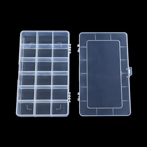Image of 2PCS 18 Grids Transparent Beads Storage Containers Box, Rectangle Clear Craft Supply Case for Small Items and Other Craft Projects, Bead Rings Jewelry Display Organizer