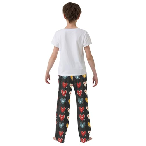 Hearts Watercolor Red D Long Pajama Pants Bottoms Soft Sleepwear with Pockets3
