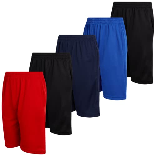 Mad Game Boys' 5 Pack Shorts Mesh Active Performance Basketball Shorts With Pockets (Size: 8-18), Size 16-18, Black/Black/Red/Royal/Navy #TOP19