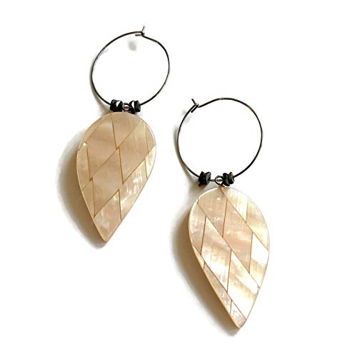 Shell Quilted Glow Resin Gun Metal Hoop Earrings- MHP-325