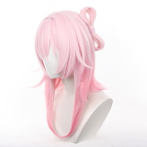 Image of Anime Pink Wigs with Bangs Long Straight Wig Pre-Made Bow March 7th Adult Game Cosplay Wigs Halloween,Christmas,Comic con,Game Show,Party