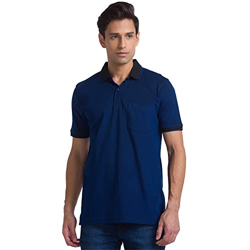 Image of Raymond Men's Pure Cotton Jacquard Pattern Contemporary Fit Polo Collar Polo Neck Half Sleeve Casual T-Shirt