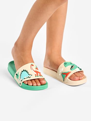 Dedoles Badeschuhe & Hausschuhe Damen Herren & Kinder Badesandalen lustige Designs Bücher Kaffee Party Pizza Fuchs Bär Lama Wolken Geschenk, Farbe: Dino-Skatepark, Gr.: 30 EU 5