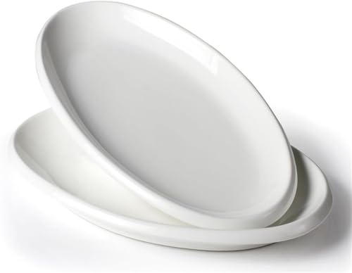 RRMMAN Lot de 2 grands plateaux de service ovales en céramique blanche de 26,7 cm pour dinde, collations, apéritifs, mariage, fête