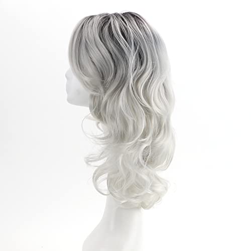 Renershow Ombre Gray Wave Curly Wigs For Women Long Sliver Grey Wavy Wig Synthetic Wig #TOP3