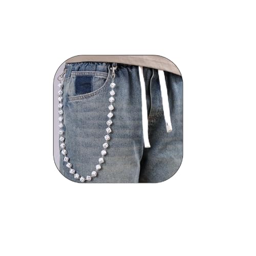 Vivian&CD Jean Chain Belt for Men&Women, Pocket Chain Goth Punk Chain Belt Chain Layered Chunky Pants Chain and Vintage Hip Hop Wallet Chain Jewelry Accessory for Women Men (White Dice)
