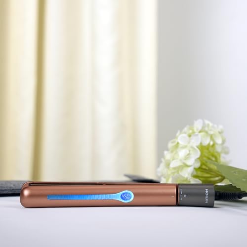 Image of NITION Ceramic Tourmaline Hair Straighteners LCD Flat Iron MCH 10s Fast Heating Up. 1 inch Smooth 3D Floating Plate Healthy Straightening Tools. Heat-Proof Glove. Dual Voltage Travel. Gold