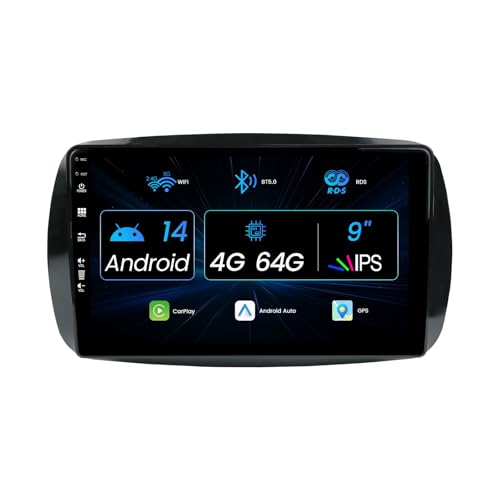 MISONDA 4G+64GB 2 Din Android Autoradio Für Mercedes Benz Smart Fortwo Forfour 453 Eingebaut GPS+Carplay Unterstützt DAB+ WLAN BT AUX MirrorLink FM WiFi RDS Kamera+Mic