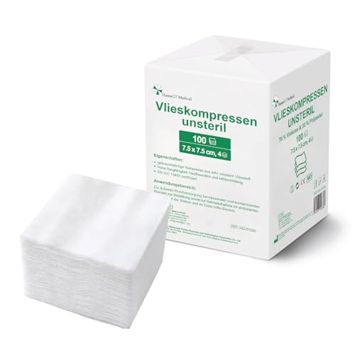 HansaGT Medical Vlieskompressen Kompressen unsteril 7 5x7 5cm 100 Stück Wundkompressen 4 Lagen nicht haftend Mullkompressen Wundgaze Kompresse Saugkompressen Verbandsmaterial (7 5cmx7 5cm)