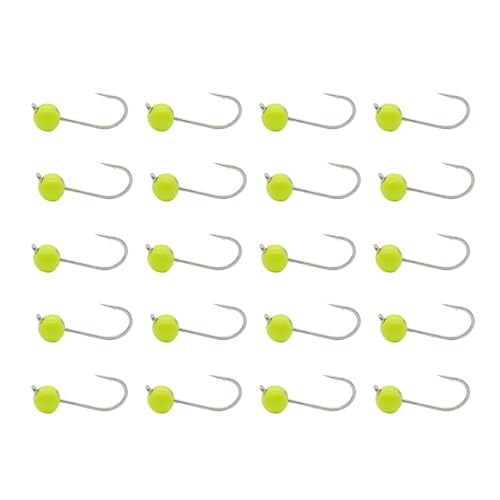 ALICHINO Tungsten Fly Tying Jig Heads for Fly Fishing Small Round Ball Crappie Jig Heads Tungsten Nano Jigs Kit Tungsten Beads with Hook (Chartreuse 20 pcs, 4mm 1/50oz #12)