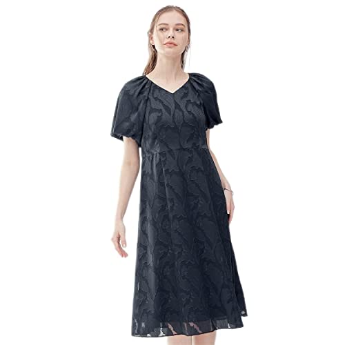 [23区] APPLAUDIR シフォンカットジャガード ドレス ネイビー系 38