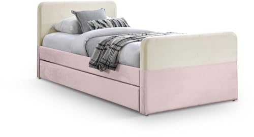 Ivy Collection Modern | Contemporary Twin Trundle/Storage Bed with Soft Two Tone Pink & Cream Velvet, 41.5" W x 83.5" D x 37" H, Pink, Twin - Meridian Furniture IvyPink-T