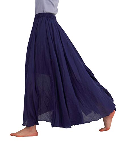 FEOYA Maxi Skirts for Women Cotton Linen Bohemian Long Skirt Two Layer Swing A-Line Flowy Skirt