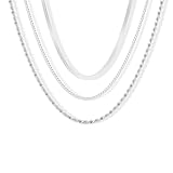 Freekiss Silver Herringbone Necklace for Women, Layered 925 Sterling Silver Necklace for Women Simple Dainty Cuban Rope Snake Link Chain Necklace Set Chunky Choker Silver Womens Jewelry Gifts