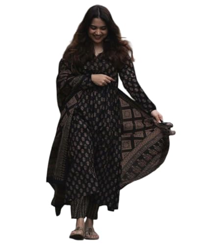 Image of GoSriKi Women's Rayon Viscose Anarkali Kurta Set with Pant and Dupatta | Stylish Long Kurti Dress for Festive, Party, and Ethnic Wear