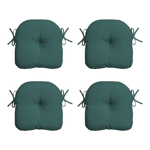 Image of Arden Outdoor Tufted Bistro Seat Cushion, Set of 4, 14.5 in x 15 in, Rain-Proof, Fade Resistant Peacock Blue Green Texture