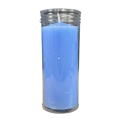 Velón Azul Claro para Concentración Mental. Duración aproximada de 3 días y 13x6cm. Incluye funda ignífuga transparente.
