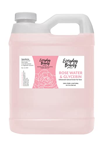 Everyday Beauty Helping You Feel Beautiful Inside And Out Rose Water Facial Toner - 32oz Bulk Alcohol-Free Vegan All Natural Refreshing for Face and Hair - Uplifts, Calming & Soothing for All Skin Types