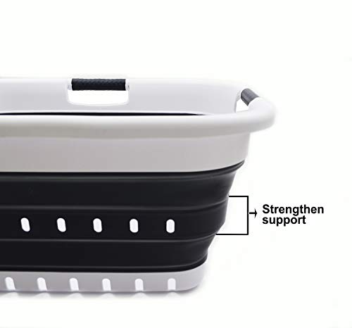 Image of SAMMART 41L (10.8 gallon) Set of 2 Collapsible 3 Handled Plastic Laundry Basket-Foldable Pop Up Storage Container /Organizer-Space Saving Hamper /Basket (2, Black)